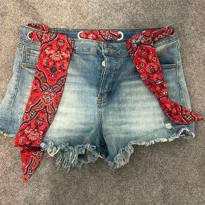Altar’d state denim shorts with red bandanna